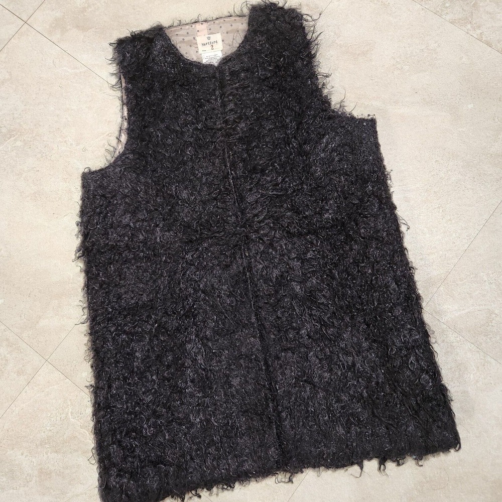 Hartford Anthropologie Womens Size 2 Faux Fur Black Pile Lined Teddy Vest Jacket